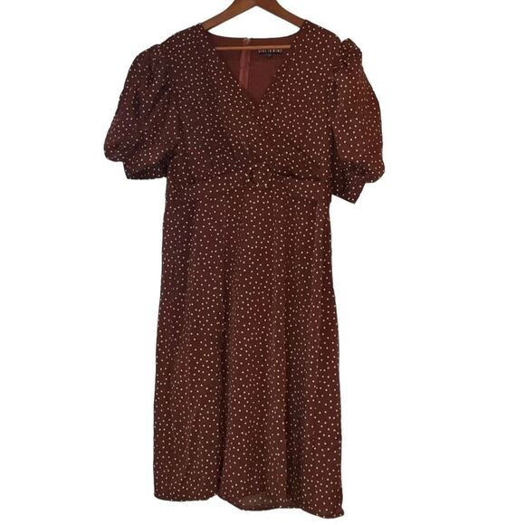 Girl in Mind Dresses & Skirts - Girl in Mind Brown & White Polka Dot Dress